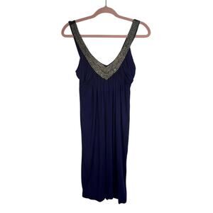 NWT Luna Navy Blue Beading V-neck Bodycon Stretch Y2K Sexy Mini Dress